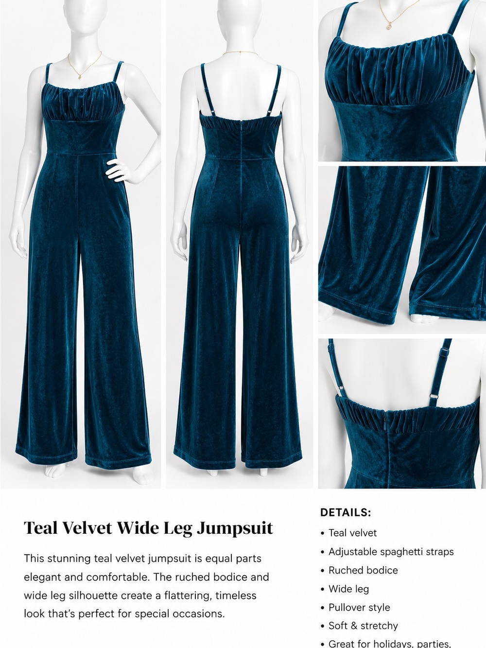 Velvet Wide-Leg Jumpsuit in Teal